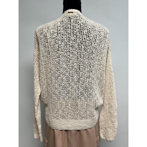 Billabong Bring It Cross Wrap Sweater Faux Wrap Open Knit Beige Women Medium - Picture 5 of 9